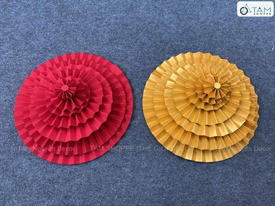 Quạt giấy nhung xịn có nếp Vàng Đỏ [Nhiều cỡ - Cao cấp] QUAT-09